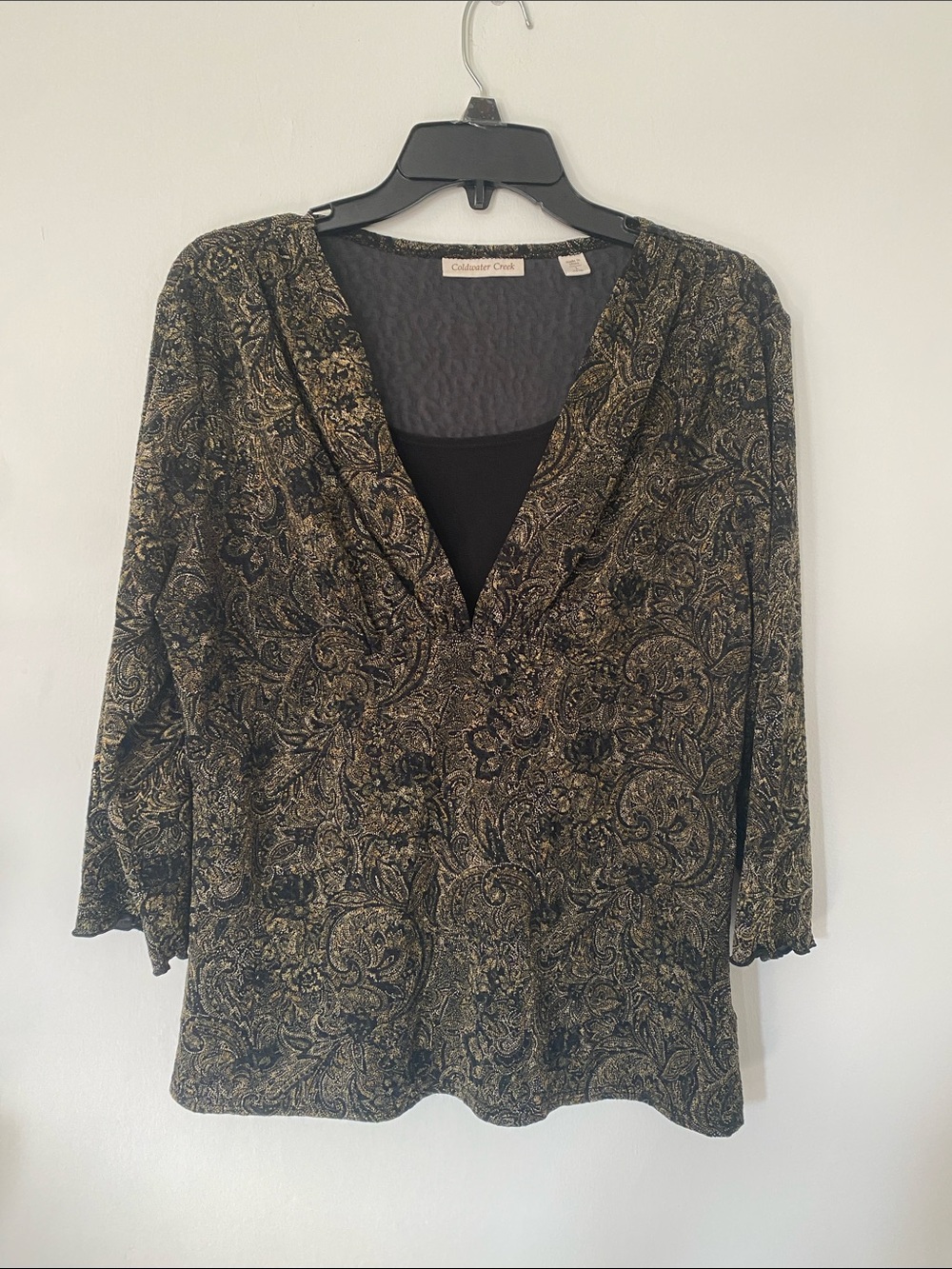 Coldwater Creek Black & Olive Paisley V-Neck Tunic